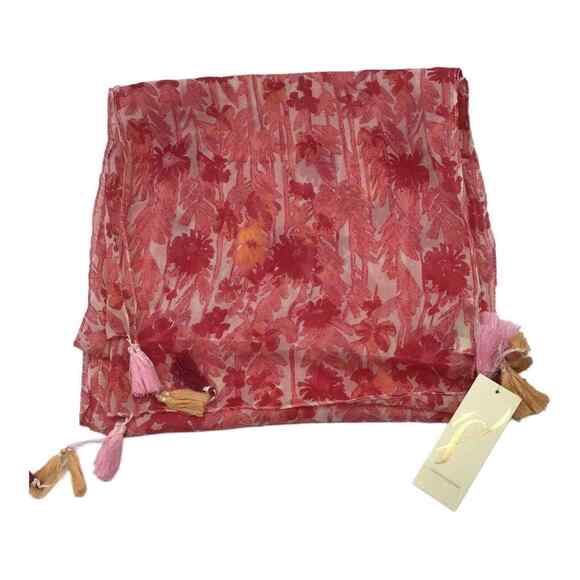 Collection 18 Womens Pink Floral Tasseled Rectangle Scarf 12x96 NWT - Picture 3 of 16